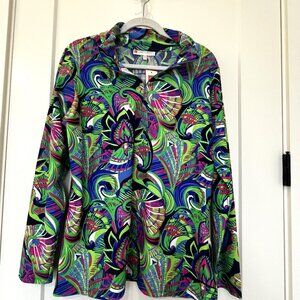 Jude Connally - Blues, Greens, Pink Ruched Mock Neck Zip Top - Flattering - NWT